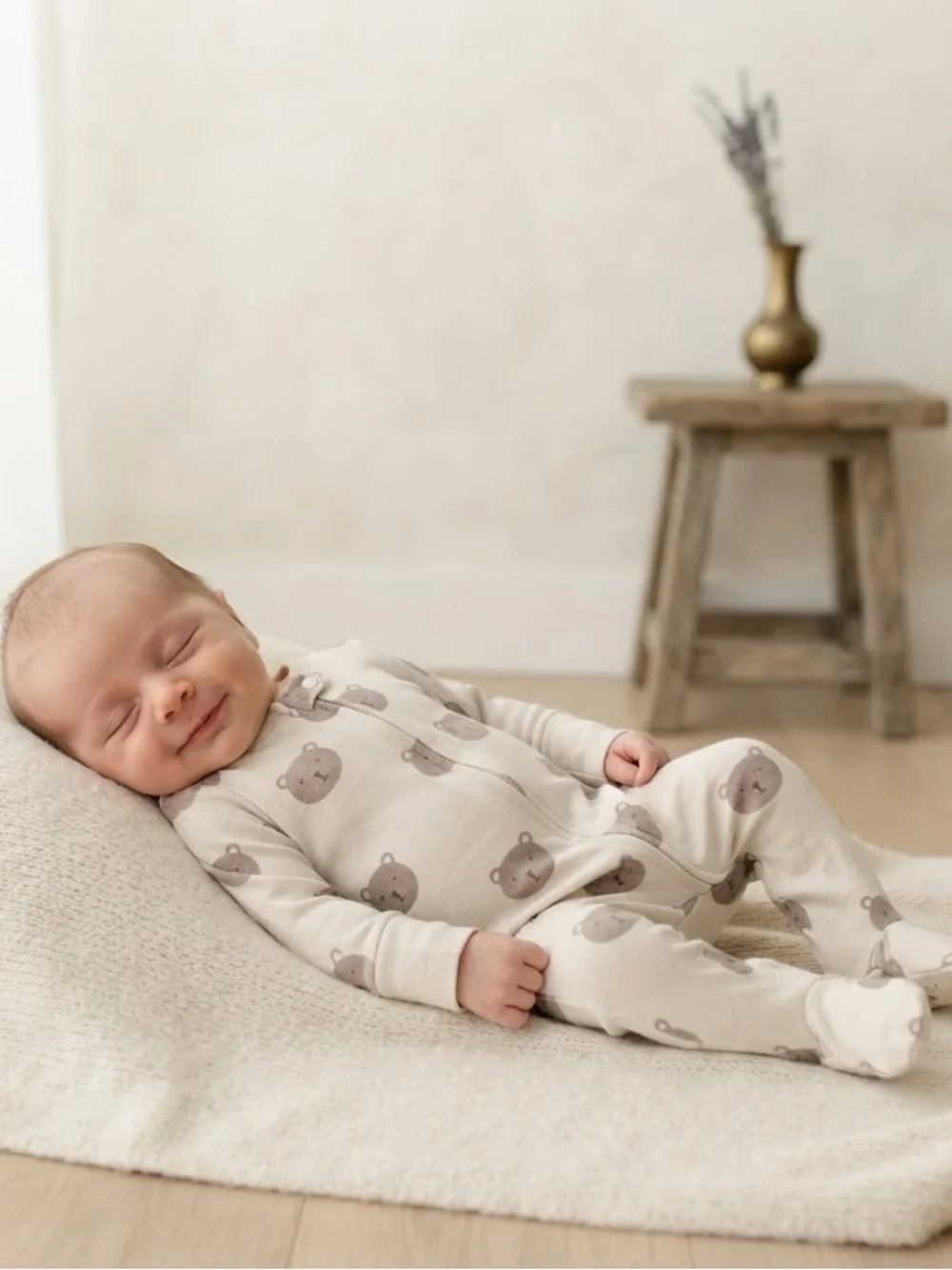 Gap Baby Organic Cotton Cream Teddy Bear 2-Way Zipper Footed Sleeper